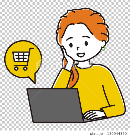 Woman operating a laptop, smiling, shopping 130044550