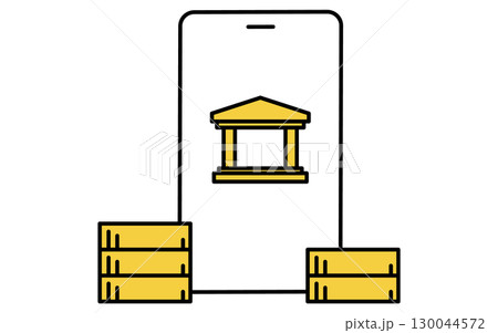 オンラインバンクと貯蓄や投資のフィンテックアイコン 130044572