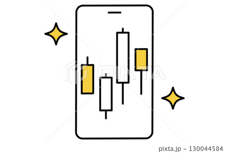 スマホで株式投資のろうそくチャートを確認するフィンテックアイコン 130044584