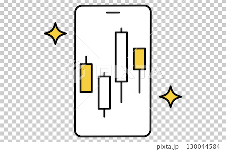 スマホで株式投資のろうそくチャートを確認するフィンテックアイコン 130044584