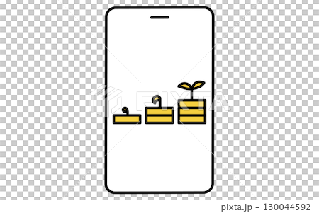 Fintech icon with the image of increasing assets through smartphone and regular investment 130044592