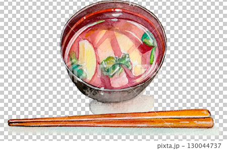 水彩で描いた木の箸とお吸い物 130044737