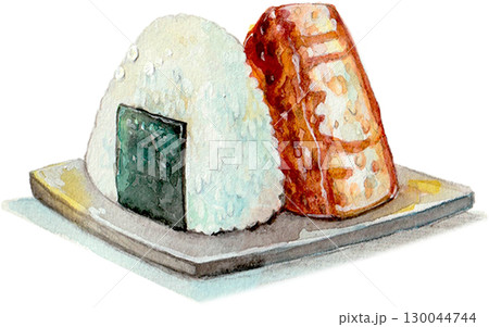 水彩で描いたおにぎりと焼きおにぎり 130044744