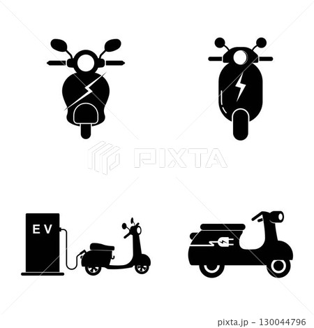 Electric motorcycle with plug pictogram icon symbol design Electric motorcycle with plug pictogram icon symbol design 130044796