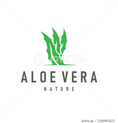 Aloe vera logo concept, green herbal plant with a simple minimalist concept design for a symbol illustration template Aloe vera logo concept, green herbal plant with a simple minimalist concept design for a symbol illustration template 130045822