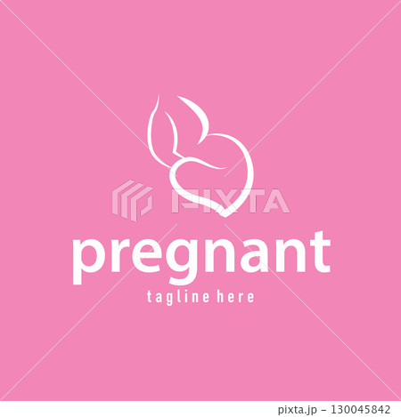 Silhouette of pregnant logo, mother pregnancy concept with simple, minimalist, elegant line design, health symbol template illustration 130045842
