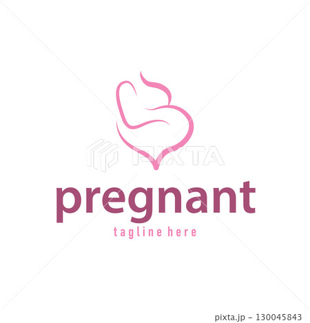 Silhouette of pregnant logo, mother pregnancy concept with simple, minimalist, elegant line design, health symbol template illustration 130045843