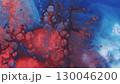 Paint drop. Splatter water. Defocused blue red purple color flowing chemical emulsion round texture spilling on abstract background. 130046200