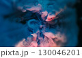 Fluid mix. Swirling mist. Defocused pink blue color paint water wave texture floating on abstract dark black light art background. 130046201