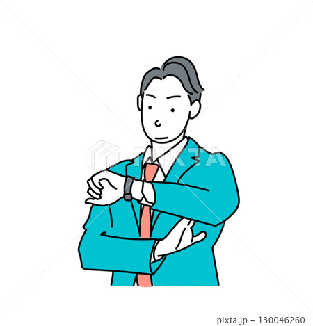 イラスト素材: 時計を見るスーツ姿の男性のベクターイラスト 130046260