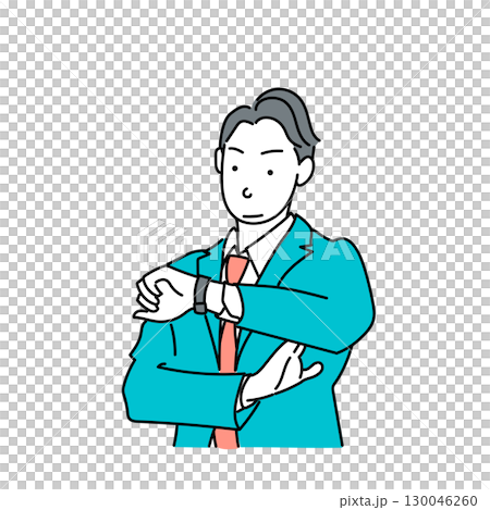 イラスト素材: 時計を見るスーツ姿の男性のベクターイラスト 130046260