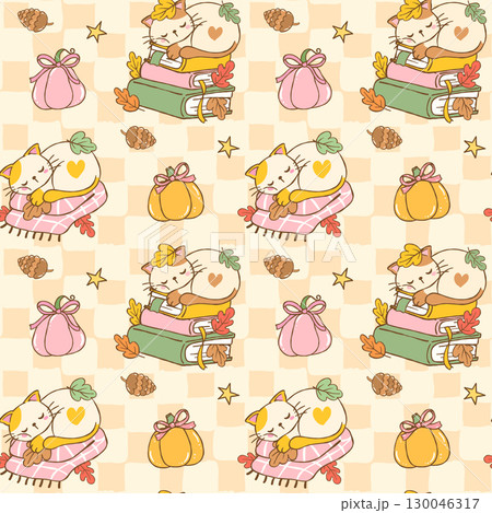 Retro Cozy Fall Reading Seamless Pattern Girly Autumn Bookish Book and Cat Lover Wallpaper printable Retro Cozy Fall Reading Seamless Pattern Girly Autumn Bookish Book and Cat Lover Wallpaper printable 130046317