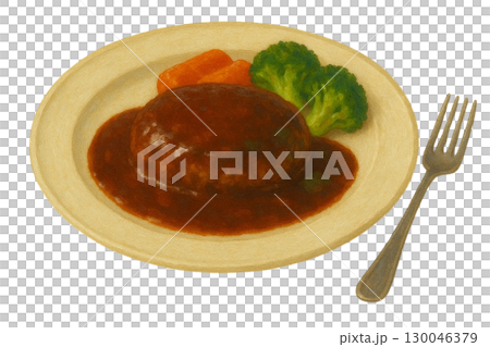 [Western restaurant] Hamburger illustration/with side dishes 130046379