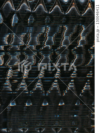 Static noise. Glitch vibration. Flare signal wave pattern texture on black background. Defocused display glow duplicated zigzag lines. Static noise. Glitch vibration. Flare signal wave pattern texture on black background. Defocused display glow duplicated zigzag lines. 130046411