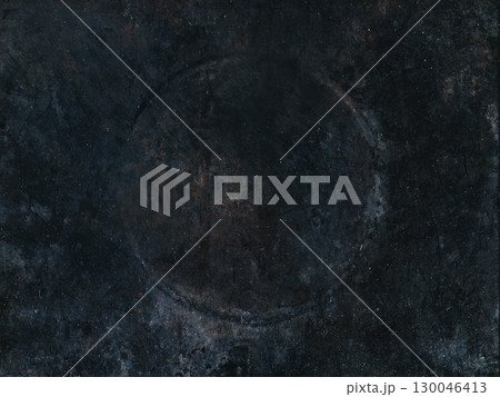 Grunge dirty blackboard. Dust texture. White flour powder on rustic aged black wall. Round dirty frame abstract grain blur background. Grunge dirty blackboard. Dust texture. White flour powder on rustic aged black wall. Round dirty frame abstract grain blur background. 130046413