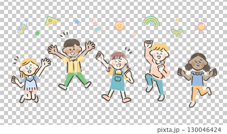 五個孩子精力充沛地跳躍 130046424