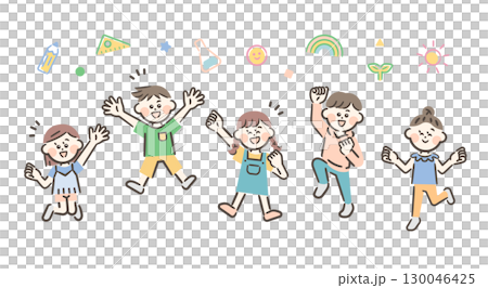 五個孩子精力充沛地跳躍 130046425