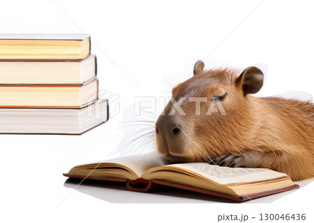 真剣に本を読むカピバラ 真剣に本を読むカピバラ 130046436