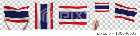 Thai national flag isolated on transparent background. Asia continent flag collection. Thai national flag isolated on transparent background. Asia continent flag collection. 130046638