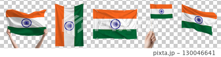 Indian national flag isolated on transparent background. Asia continent flag collection. 130046641