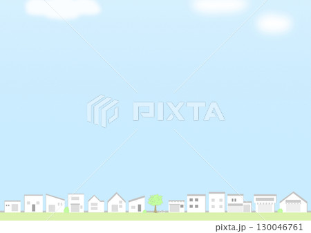 空と雲、シンプルな街並みの風景 130046761