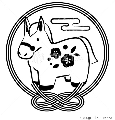 午年アイコン03・白黒・水引・鮑結び・かわいい・イラスト 130046778