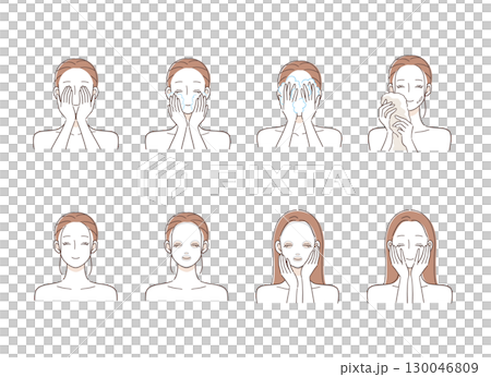 Illustration set of women doing skin care 130046809