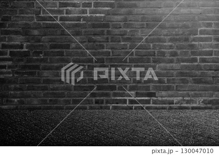 Surface of the black floor and wall. Abstract pattern of tile floor and brick wall. Mock up. Copy space. Wall textured background Surface of the black floor and wall. Abstract pattern of tile floor and brick wall. Mock up. Copy space. Wall textured background 130047010
