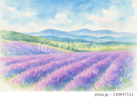 ラベンダー畑　水彩画 130047111