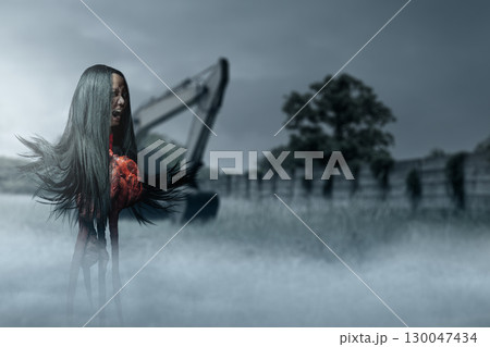 Kuyang, Kunyang, Palasik or Krasue ghost. Evil, demon, satan, monster figure from Kalimantan, Indonesia, Southeast Asia. Witch or shaman separates the head from the body. Concept of Spooky Halloween Kuyang, Kunyang, Palasik or Krasue ghost. Evil, demon, satan, monster figure from Kalimantan, Indonesia, Southeast Asia. Witch or shaman separates the head from the body. Concept of Spooky Halloween 130047434