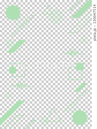 商業背景，簡單的幾何框架插圖，帶有圓形、三角形和正方形。綠色、垂直傳單材料，向量。 130047514