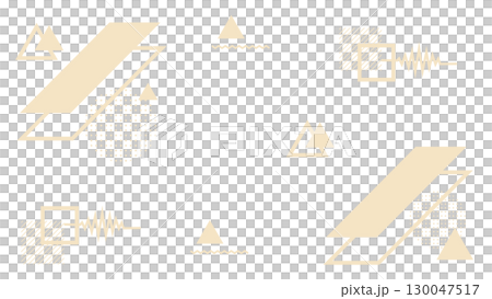 Simple background illustration of geometric patterns: light brown beige, triangles, squares, stripes, dots, vector pn 130047517