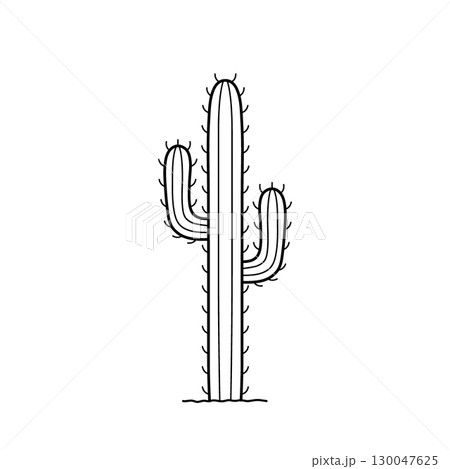 Cactus. Hand drawn icon of desert spiny plant in sketch doodle style. Isolated vector illustration. 130047625