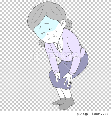 Senior woman with discomfort in knee turns pale Senior woman with discomfort in knee turns pale 130047775