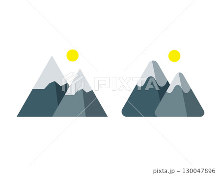 月、太陽が昇る雪山のアイコンのイラストのセット 130047896