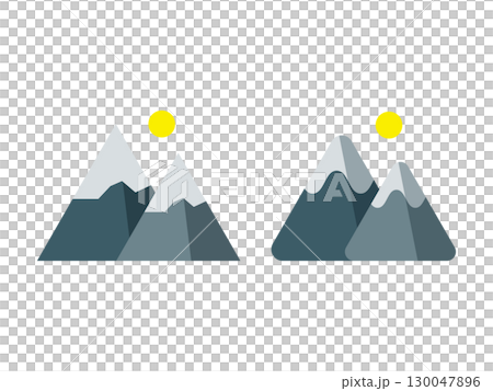 月、太陽が昇る雪山のアイコンのイラストのセット 130047896