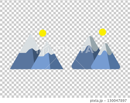 一組帶有月亮和冉冉升起的太陽的雪山圖標插圖 130047897