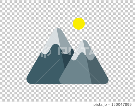 Illustration of icons of snowy mountains with moon and rising sun 130047899