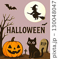 ハロウィン背景に黒猫とカボチャお化けと魔女 130048047