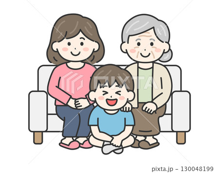 敬老の日に、祖母と母と家族写真を撮る、男の子のイラスト|敬老の日 敬老の日に、祖母と母と家族写真を撮る、男の子のイラスト|敬老の日 130048199