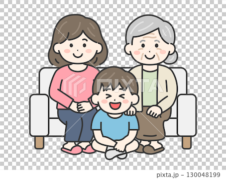 敬老の日に、祖母と母と家族写真を撮る、男の子のイラスト|敬老の日 敬老の日に、祖母と母と家族写真を撮る、男の子のイラスト|敬老の日 130048199