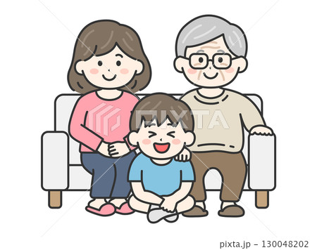 敬老の日に、祖父と母と家族写真を撮る、男の子のイラスト|敬老の日 敬老の日に、祖父と母と家族写真を撮る、男の子のイラスト|敬老の日 130048202