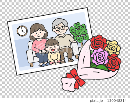 敬老日與祖父、母親和孫女一起拍攝的全家福插圖 | 敬老日 130048214