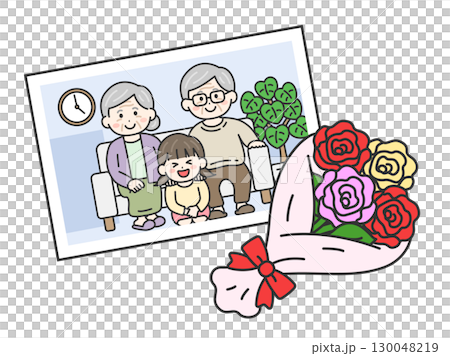 敬老日祖父母和孫女拍攝的全家福插圖 | 敬老日 130048219