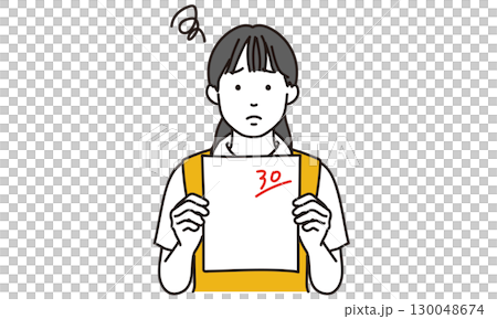 Illustration of an elementary school girl disappointed with her test scores 130048674