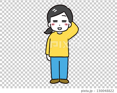 A young woman in casual clothes who is smiling and a little embarrassed (full body, front view) A young woman in casual clothes who is smiling and a little embarrassed (full body, front view) 130048822