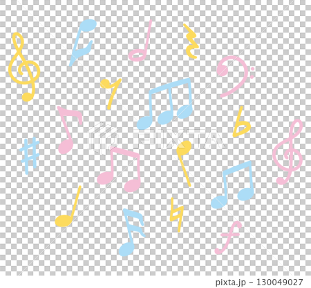 手書きのカラフルなかわいい音符記号のセット	 130049027
