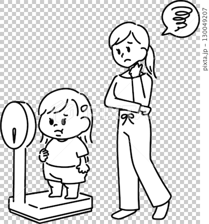 A girl and her mother who are concerned about obesity (line drawing) A girl and her mother who are concerned about obesity (line drawing) 130049207