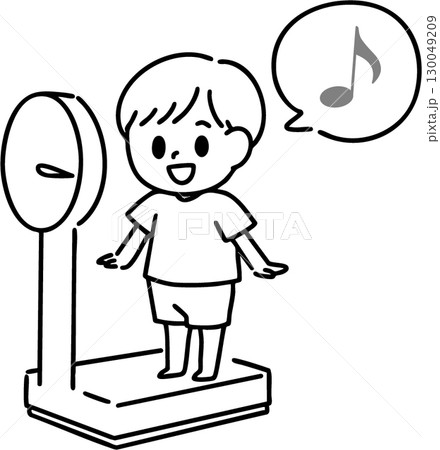 体重測定をする笑顔の男の子(線画) 130049209