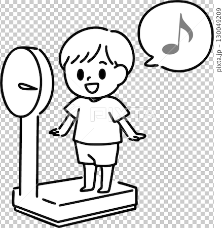 体重測定をする笑顔の男の子(線画) 130049209